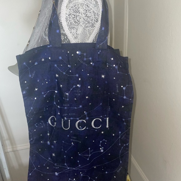 Authentic Gucci Astronomy Zodiac Canvas Tote Bag Blue Stars Constellations - Picture 2 of 6